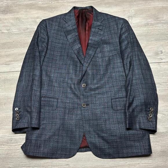 Other - Royal Classic Blazer Mens 44L Blue Red Check Silk Wool Blend Tweed Surgeons Cuff
